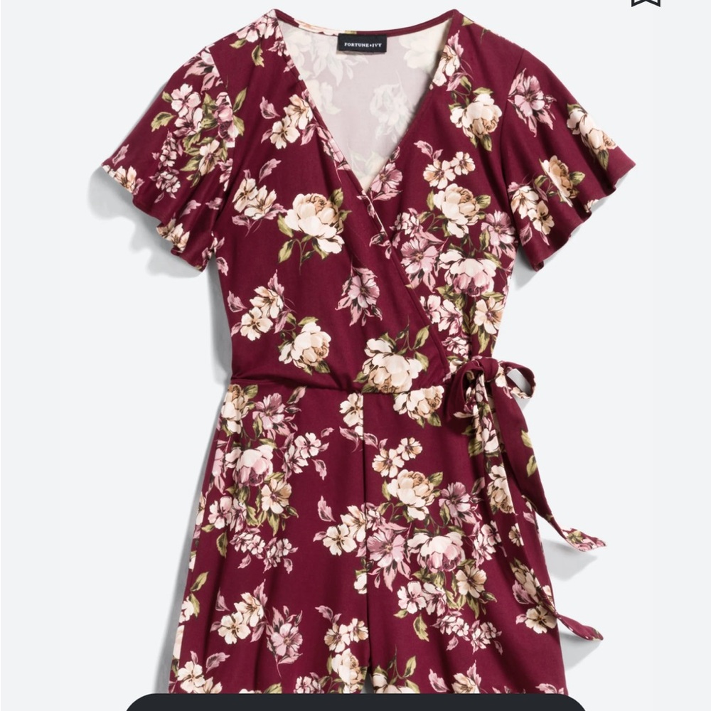 Kimora Tie Detail Wrap Top Romper - Floral Burgundy